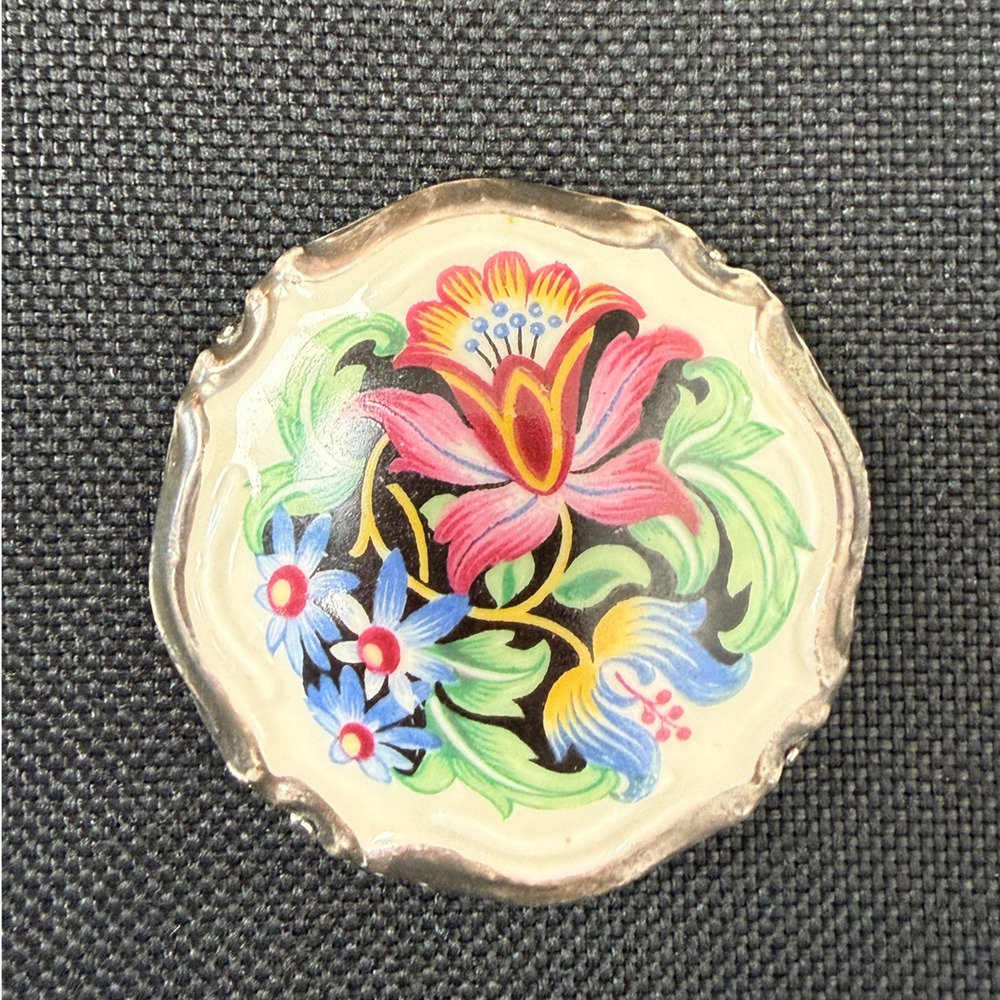 Vintage Rosenthal Marktredwitz US Zone Porcelain Brooch Folk Handpainted Floral
